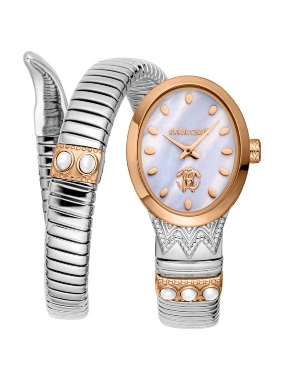 NWT Roberto Cavalli Serpente Ornato Mother of Pearl Dial Ladies Watch
